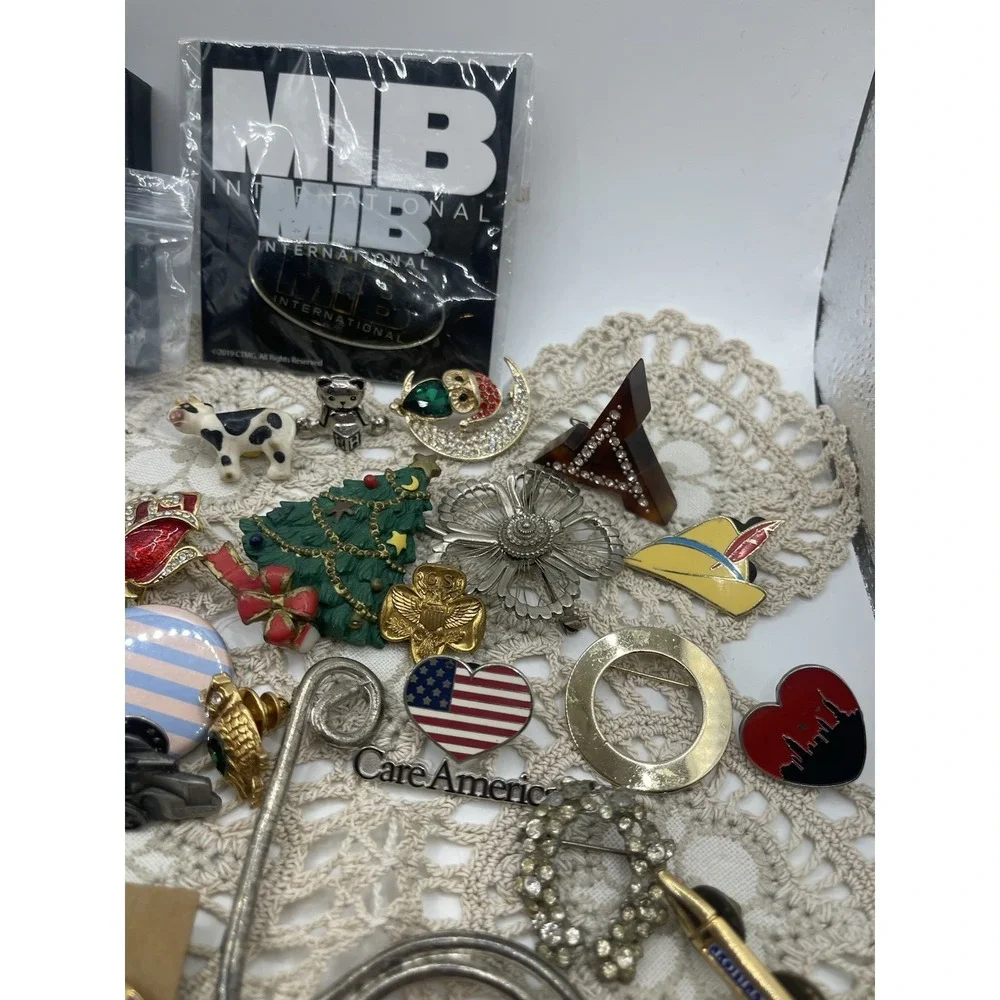 Huge‎ Lot Of Pins, Costume Jewelry , Earrings And One Keychain